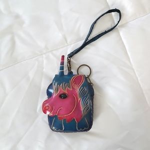 Leather stamped Unicorn Coin Purse Wristlet